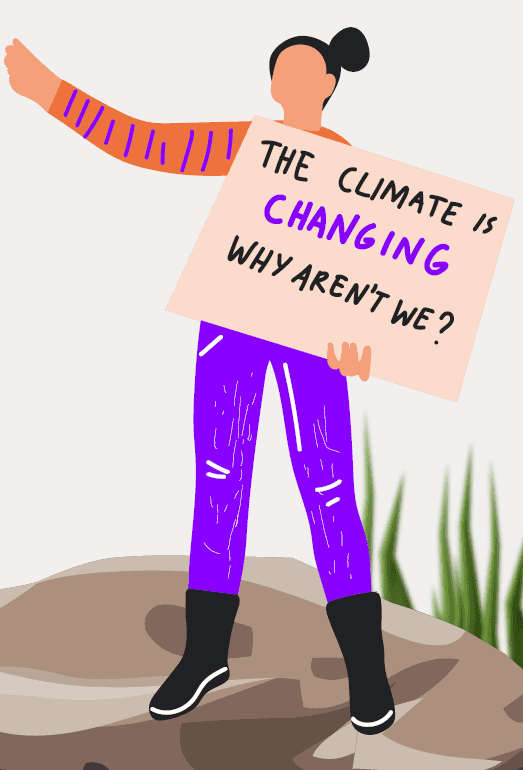 Eine Person hält ein Schild mit dem englischen Schriftzug "The Climate is changing why aren't we?" in der Hand.